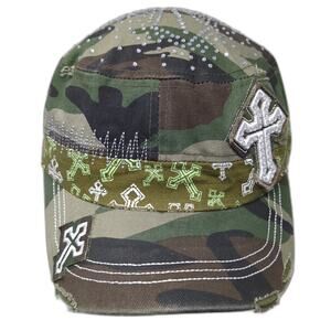 Cross Logo Strapback Cadet Army Cap Multi One Size Adjustable Distressed Nexgen